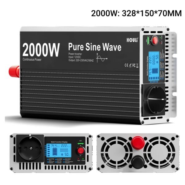 Inversor de Onda Senoidal Pura 24V para 220V | 2000W Reais com Ecrã LCD