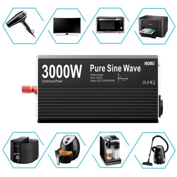 Inversor de Onda Senoidal Pura 24V para 220V | 3000W Reais com Ecrã LCD - Image 3