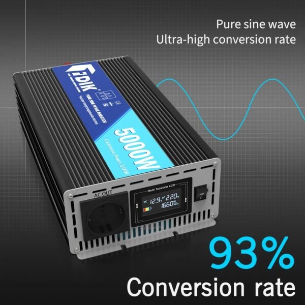Inversor de Onda Senoidal Pura 24V para 220V | 2200W Contínuos (5000W Pico) com Ecrã LCD - Image 3