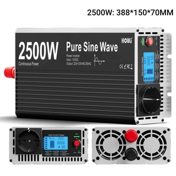 Inversor de Onda Senoidal Pura 24V para 220V | 2500W Reais com Ecrã LCD