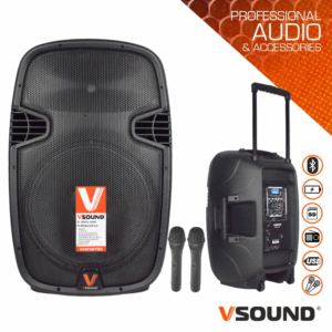 Coluna Amplificada Portátil VSound 12” 500W com Bluetooth, USB, SD e 2 Microfones UHF